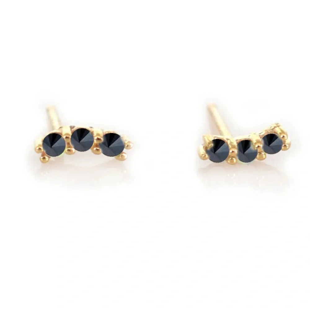 La Kaiser 14kt Gold Black Diamond Curve Studs